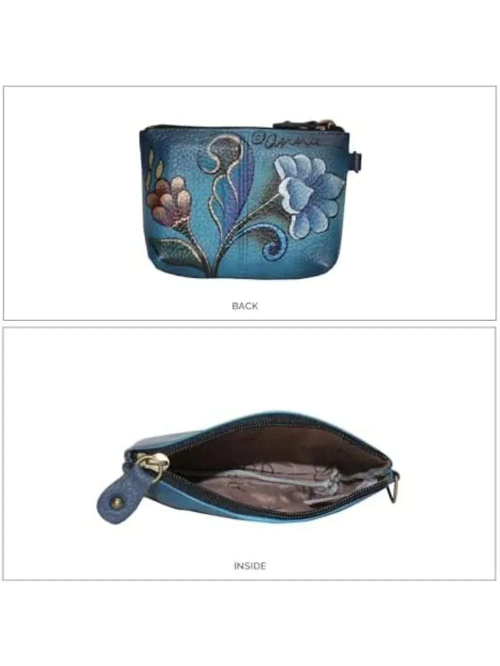 Hand Painted Genuine Leather Coin Pouch - Colorful Parrot Design, Denim Style